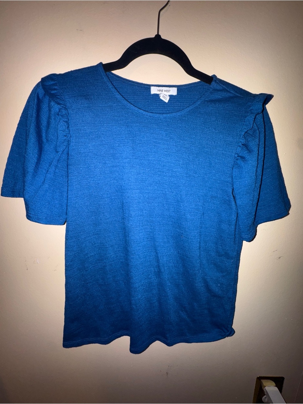 Nine West Royal Blue Short Sleeve Puff Knit Top